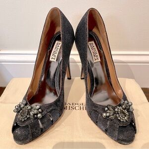 New BADGLEY MISHKA embellished peep toe heels